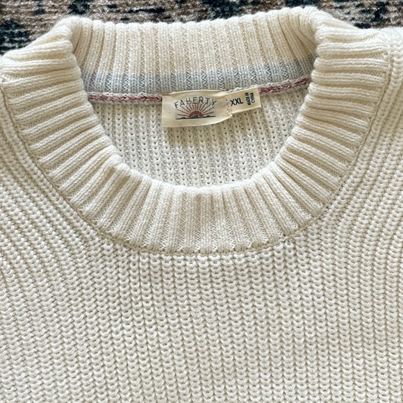 Faherty Sunwashed Cotton Fisherman Sweater Sea Salt Stripe XXL - Picture 8 of 11